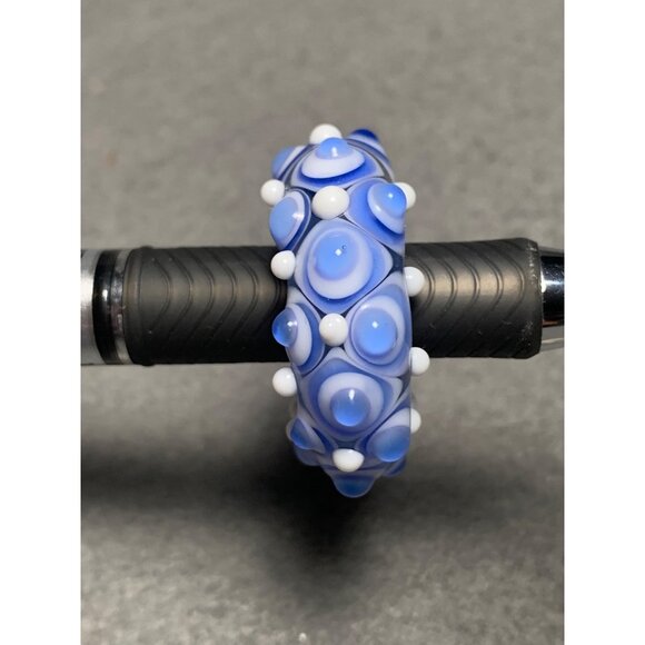 Handmade Lampwork Blue & White Glass Bead with Bumpy Textures - Jewelry Making - Picture 5 of 7